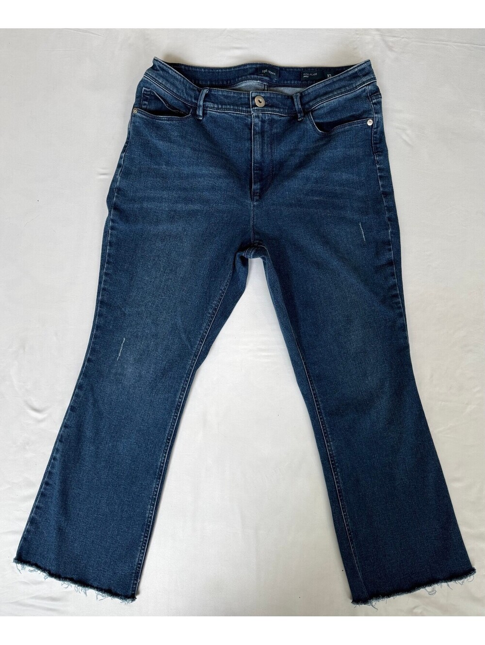 J.Jill Denim Kick-Flare Ankle Jeans 10P Petite Medium Wash Raw Hem Stretch